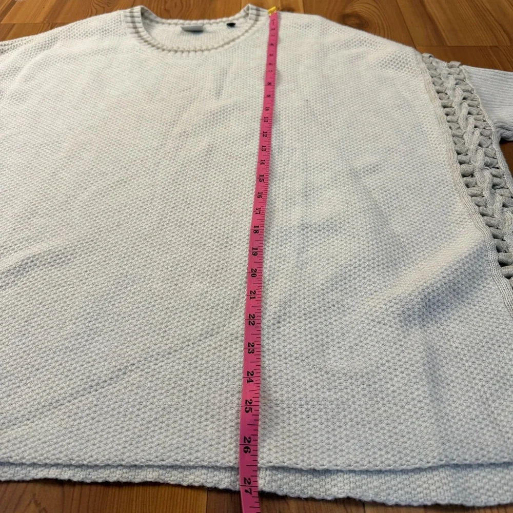 Cabi Slip Stitch Oversized Poncho Sweater Cream Open-Side Braided Ribbed Knit